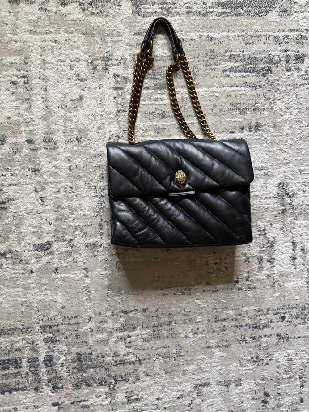 Kurt Geiger Black Quilted Shoulder Bag with Gold Chain